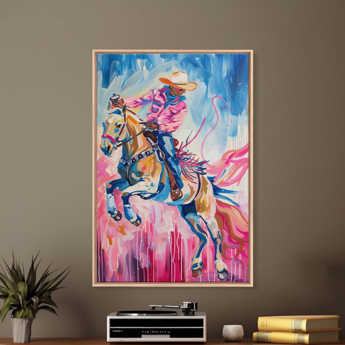 Dynamic Cowboy Lasso Bucking Horse Colorful Pop Art Western Poster - Image 4