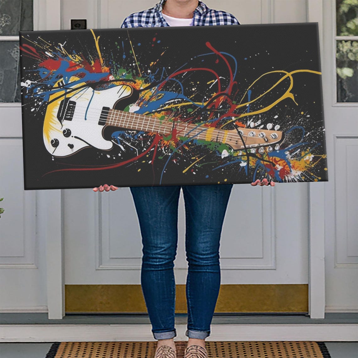 Colorful Electric Guitar Paint Splatter Rock Music Graffiti Wall Art - Image 4