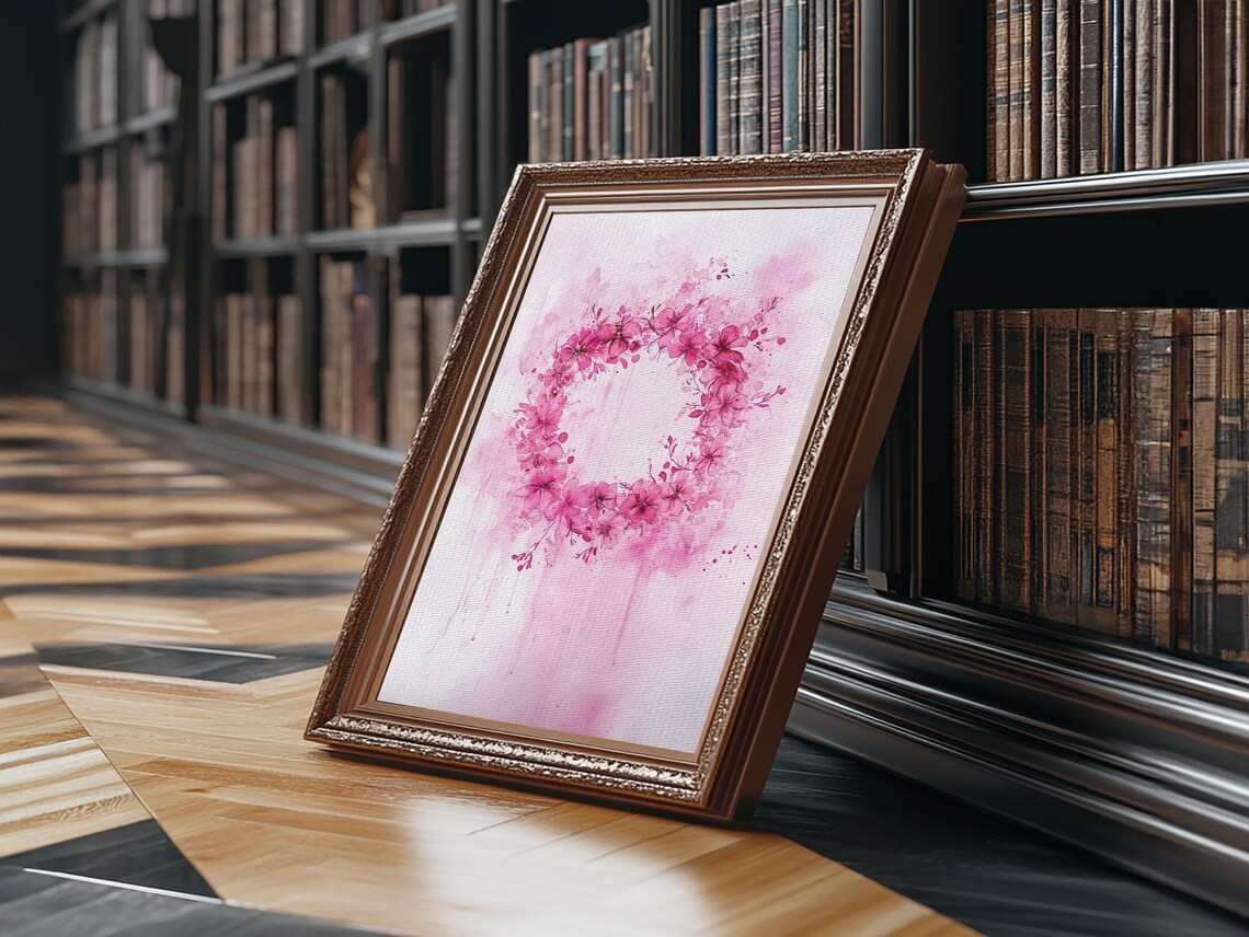 Pink Floral Wreath Watercolor Minimalist Blush Botanical Art Poster - Image 5