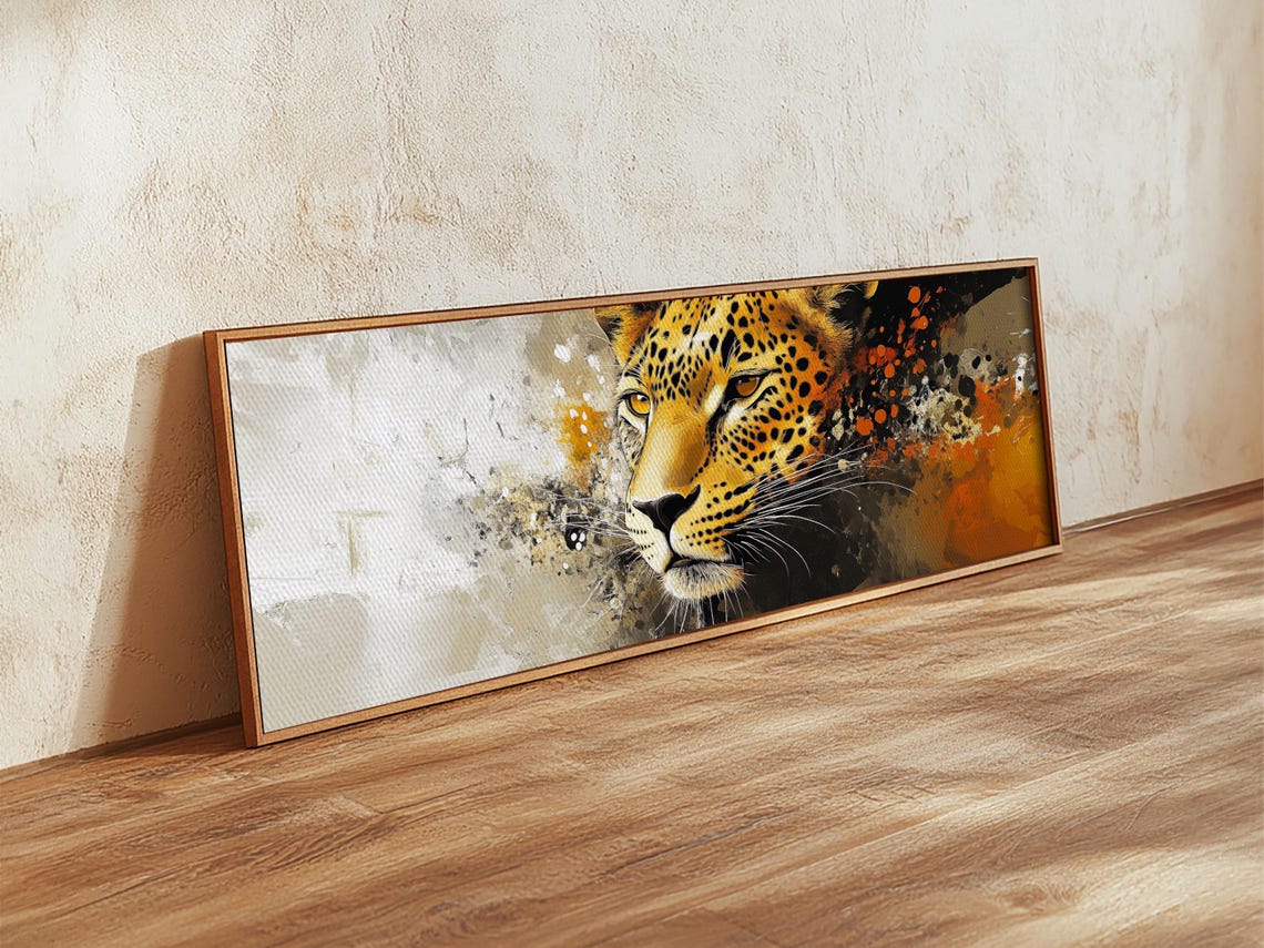 Bold Leopard Big Cat Portrait Orange Abstract Wildlife Wall Art - Image 4