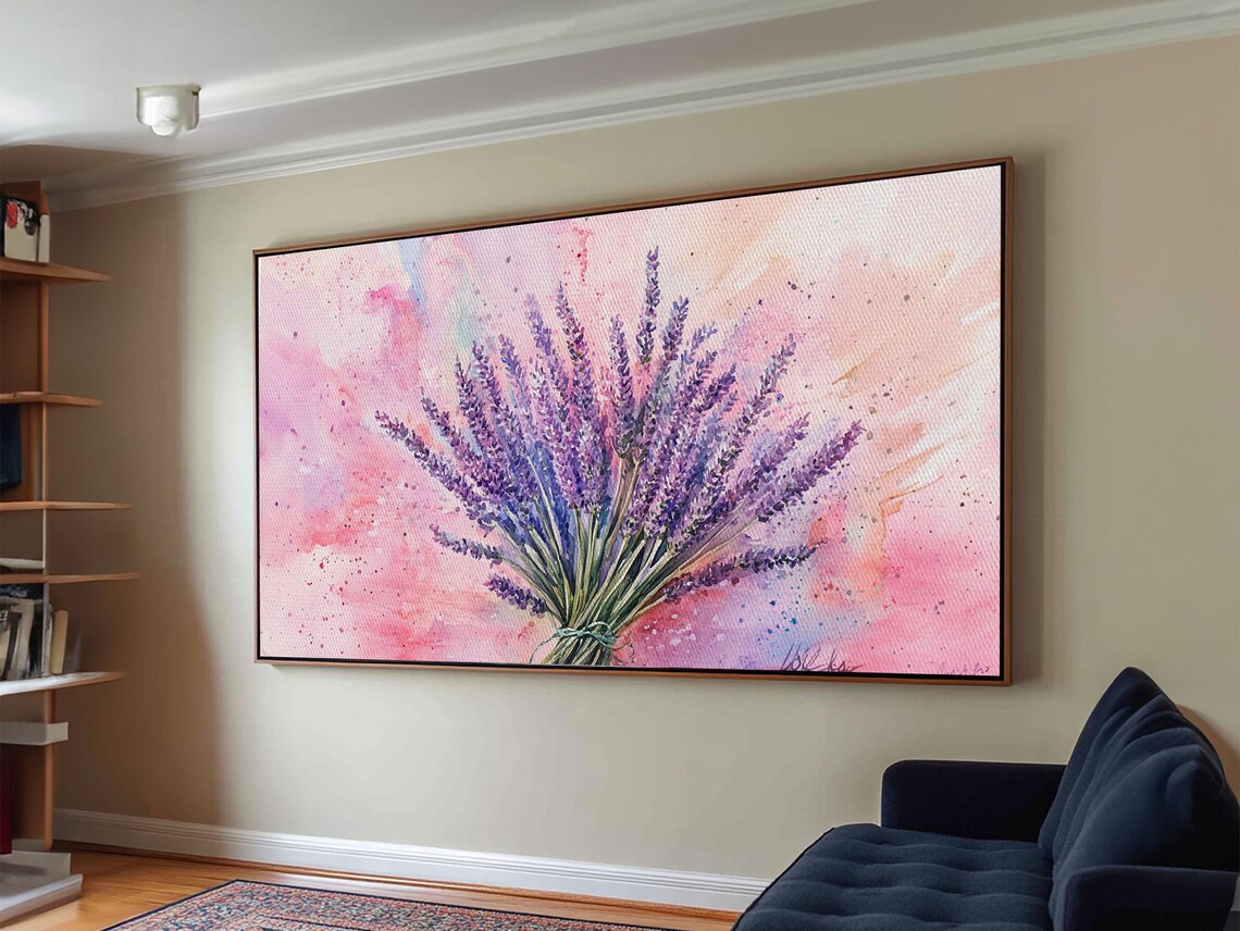 Lavender Bouquet Watercolor On Pink Background Purple Floral Poster - Image 2