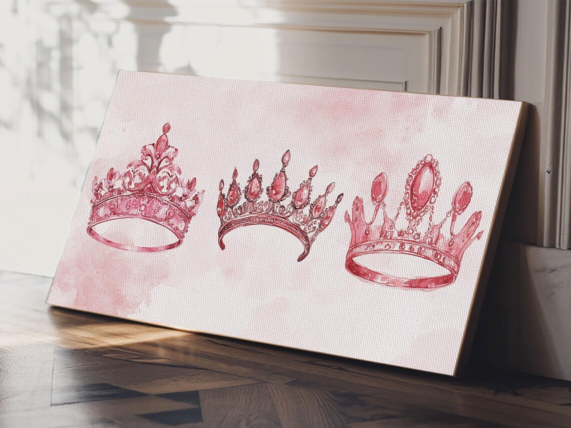 Pink Crown Trio Art Print, Whimsical Princess Decor