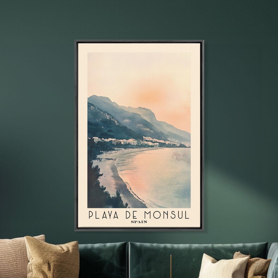 Playa De Monsul Spain Misty Sunrise Dark Mountain Cove Shore Poster - Image 5