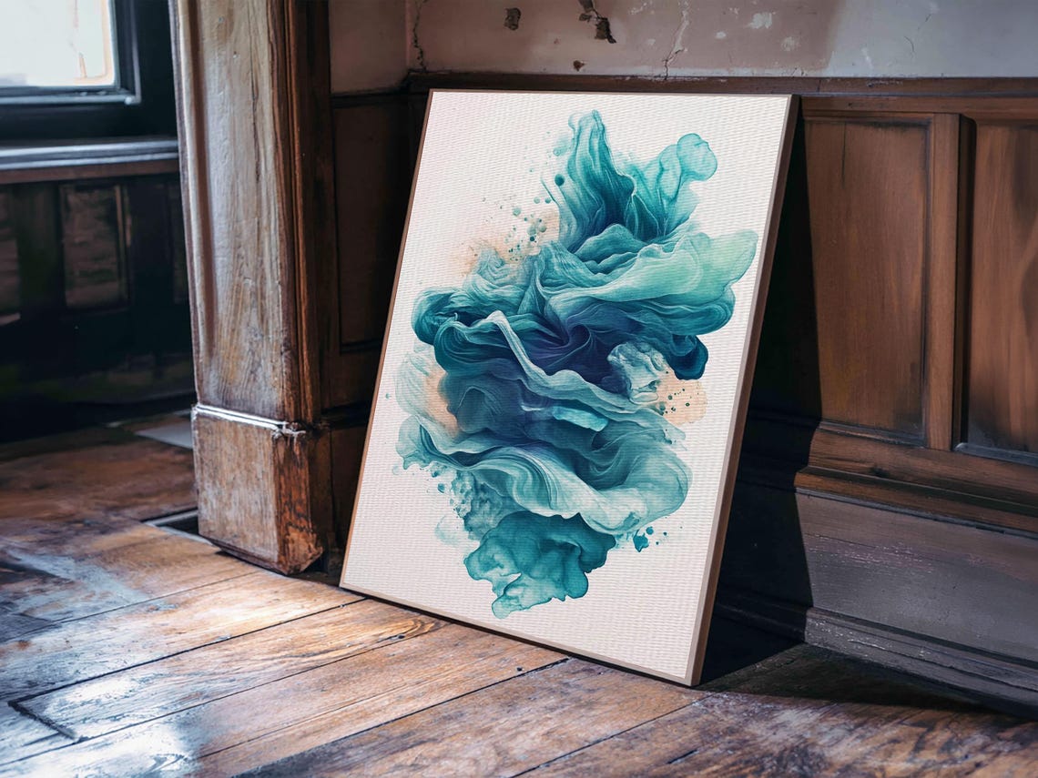 Abstract Teal Ocean Waves Print Coastal Wall Art Nautical Decor Living Room Accent Unique Gift Idea Zen Artwork - Image 5