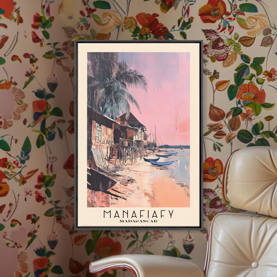 Manafiafy Madagascar Fishing Village Stilt Houses Sunset Harbor Poster - Image 3