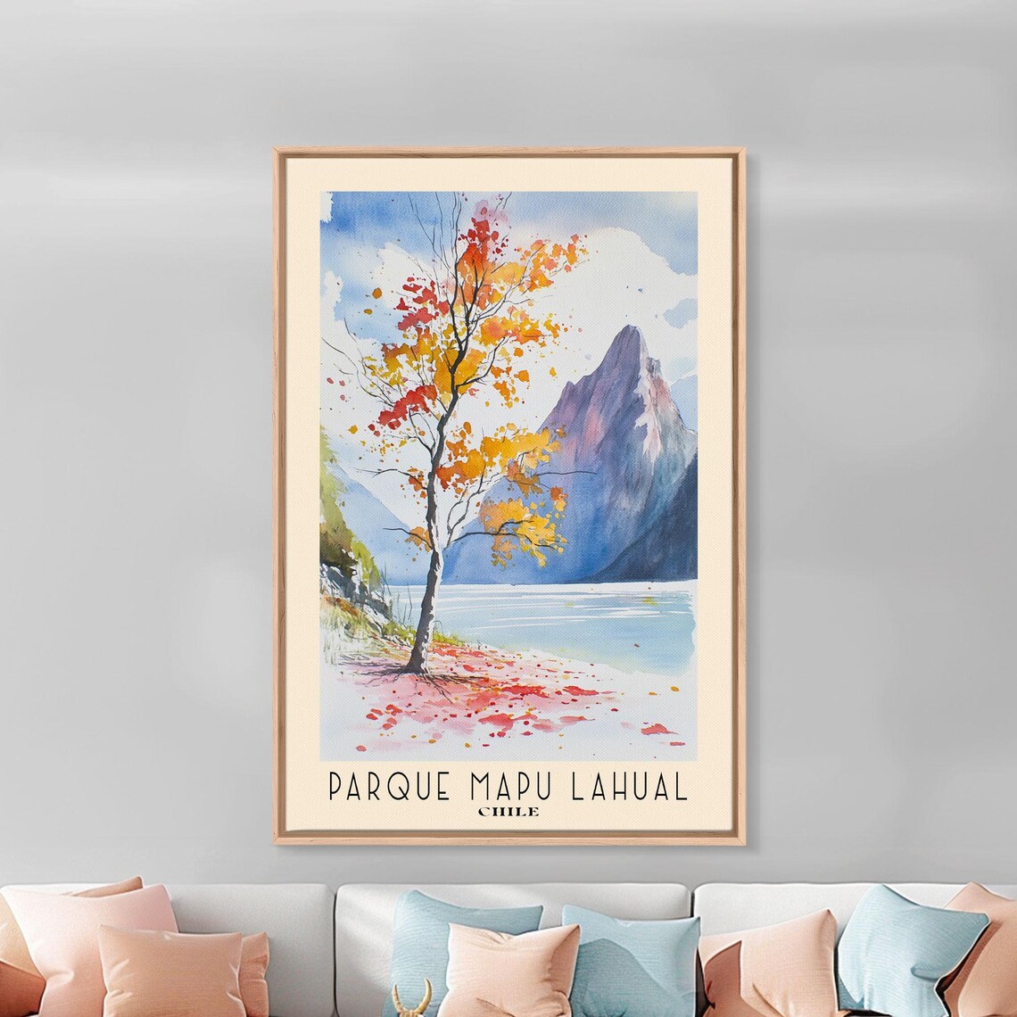Parque Mapu Lahual Chile Autumn Tree Red Leaves Lake Mountain Travel Poster - Image 3
