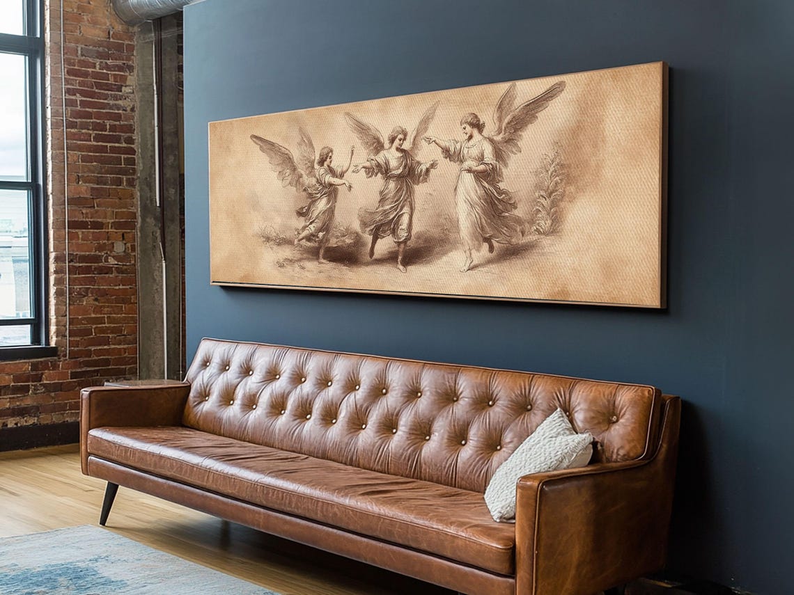 Guardian Angel Painting Print Angelic Wall Art Angel Painting Guardian Angels Print Original Panoramic Angel Painting Angel Sketch - Image 6