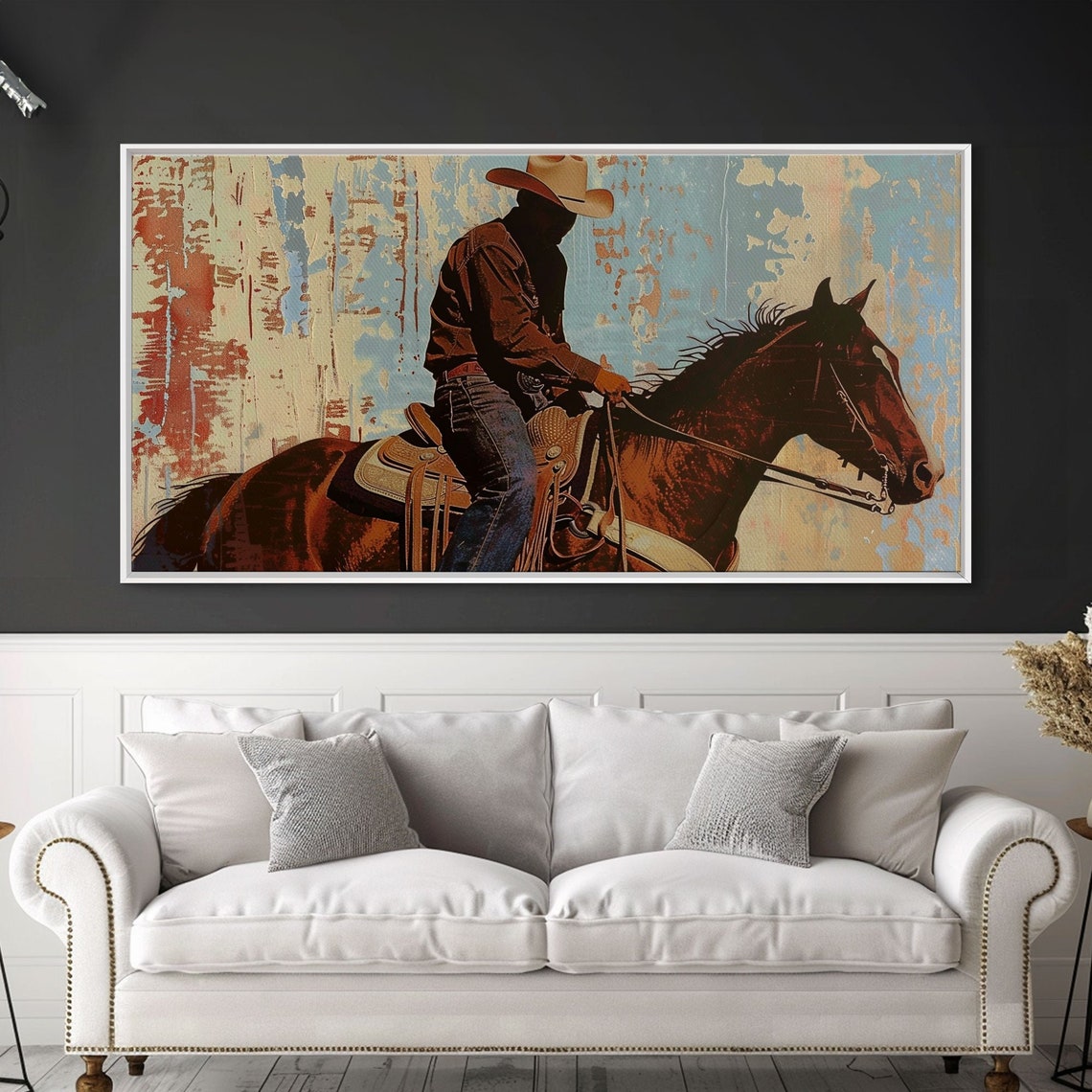 Silhouetted Cowboy On Horseback Abstract Rustic Western Art Poster - Image 3