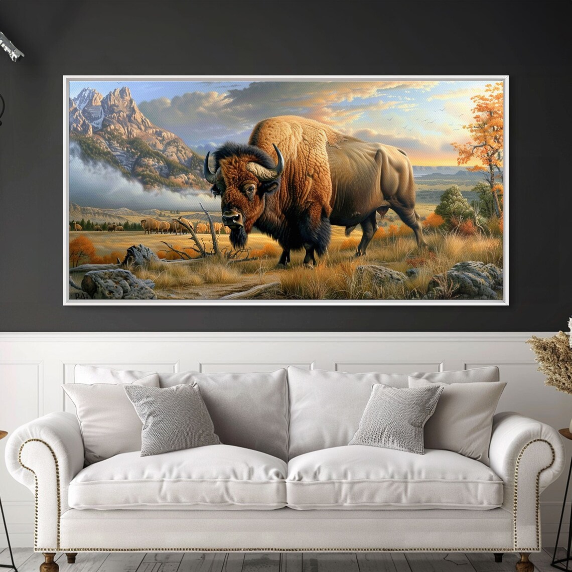 Majestic Bison Autumn Prairie Mountain Valley Wildlife Art Poster