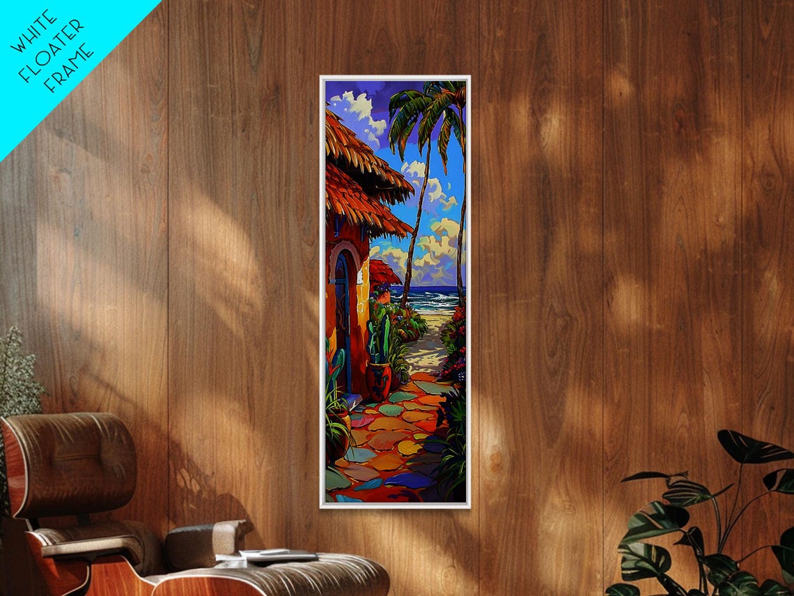 Beach Palapa Hut With Stone Path And Palm Trees Impasto Coastal Poster - Image 2