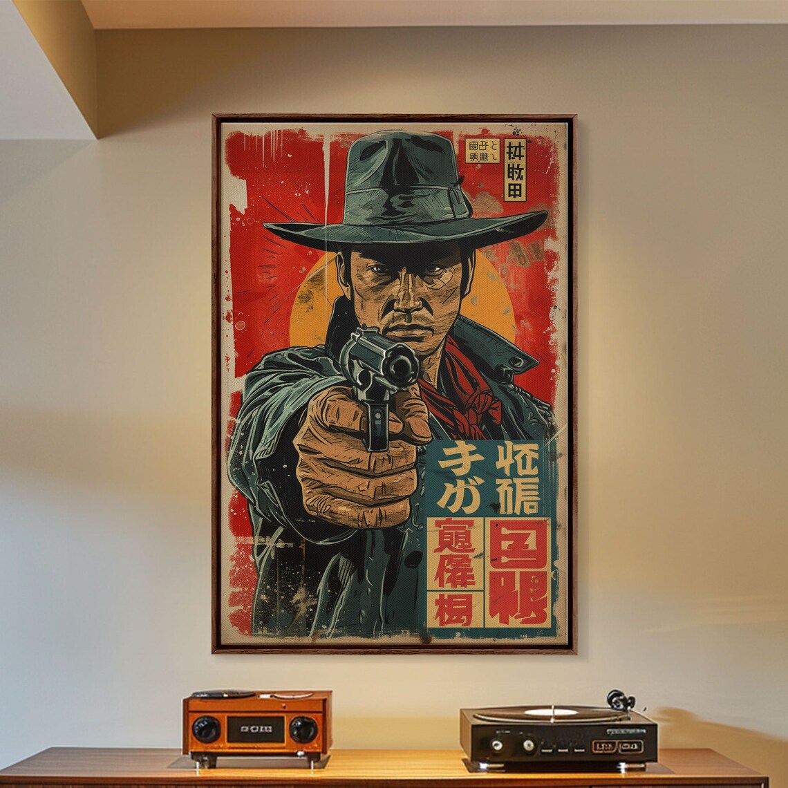 Japanese Gunslinger Cowboy Revolver Red Sun Comic Book Wall Art - Image 4