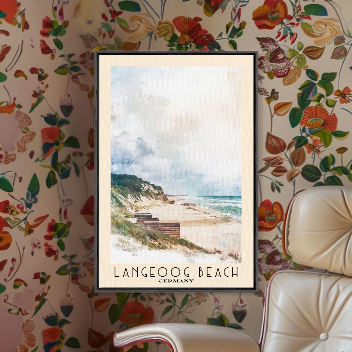 Langeoog Beach Germany North Sea Dunes Cloudy Sky Watercolor Poster - Image 2