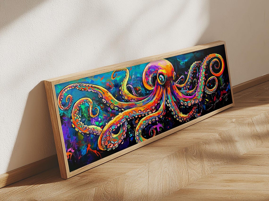 Neon Octopus Colorful Tentacles Dark Background Ocean Decor Poster - Image 6