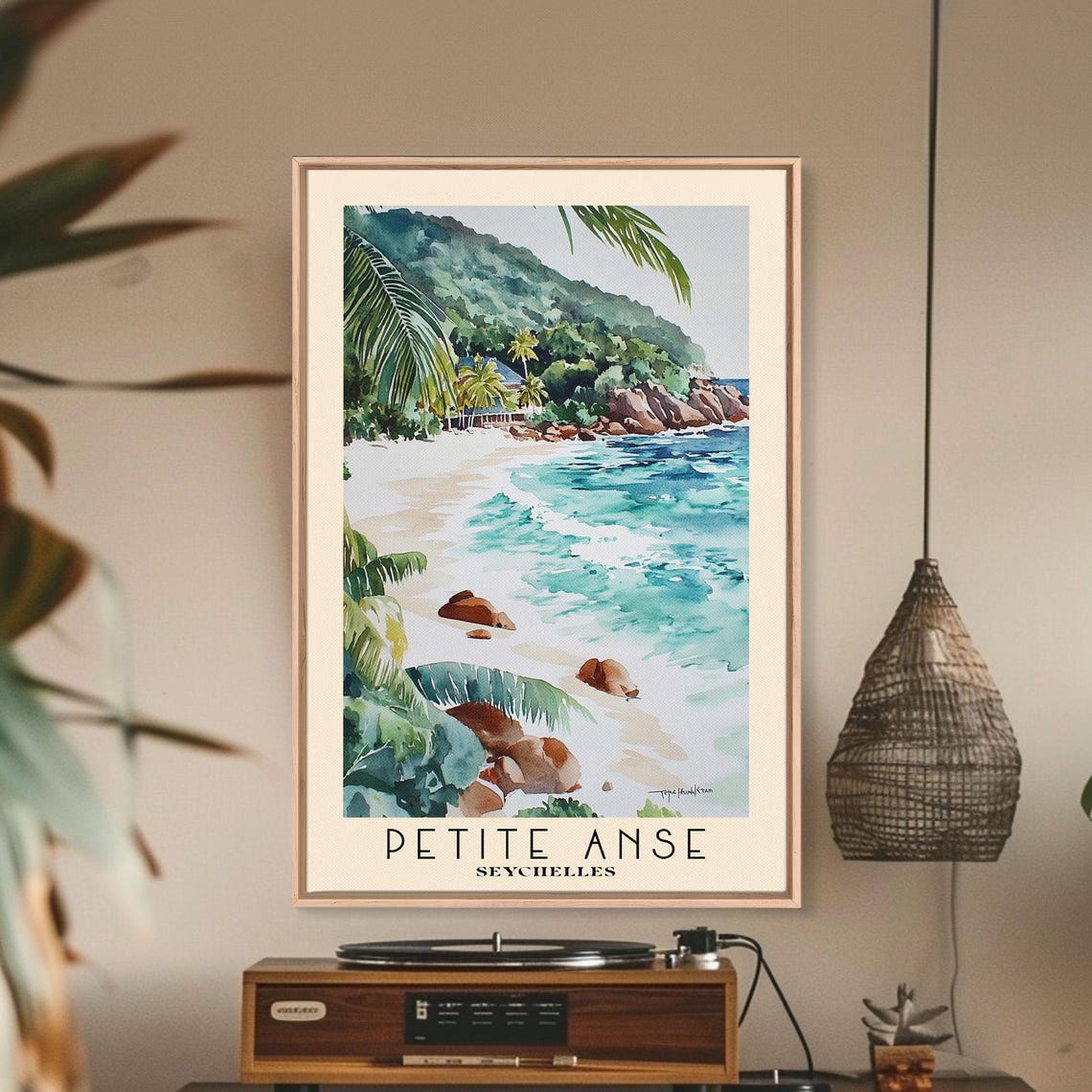 Petite Anse Seychelles Granite Boulders Palm Frond White Sand Poster - Image 2