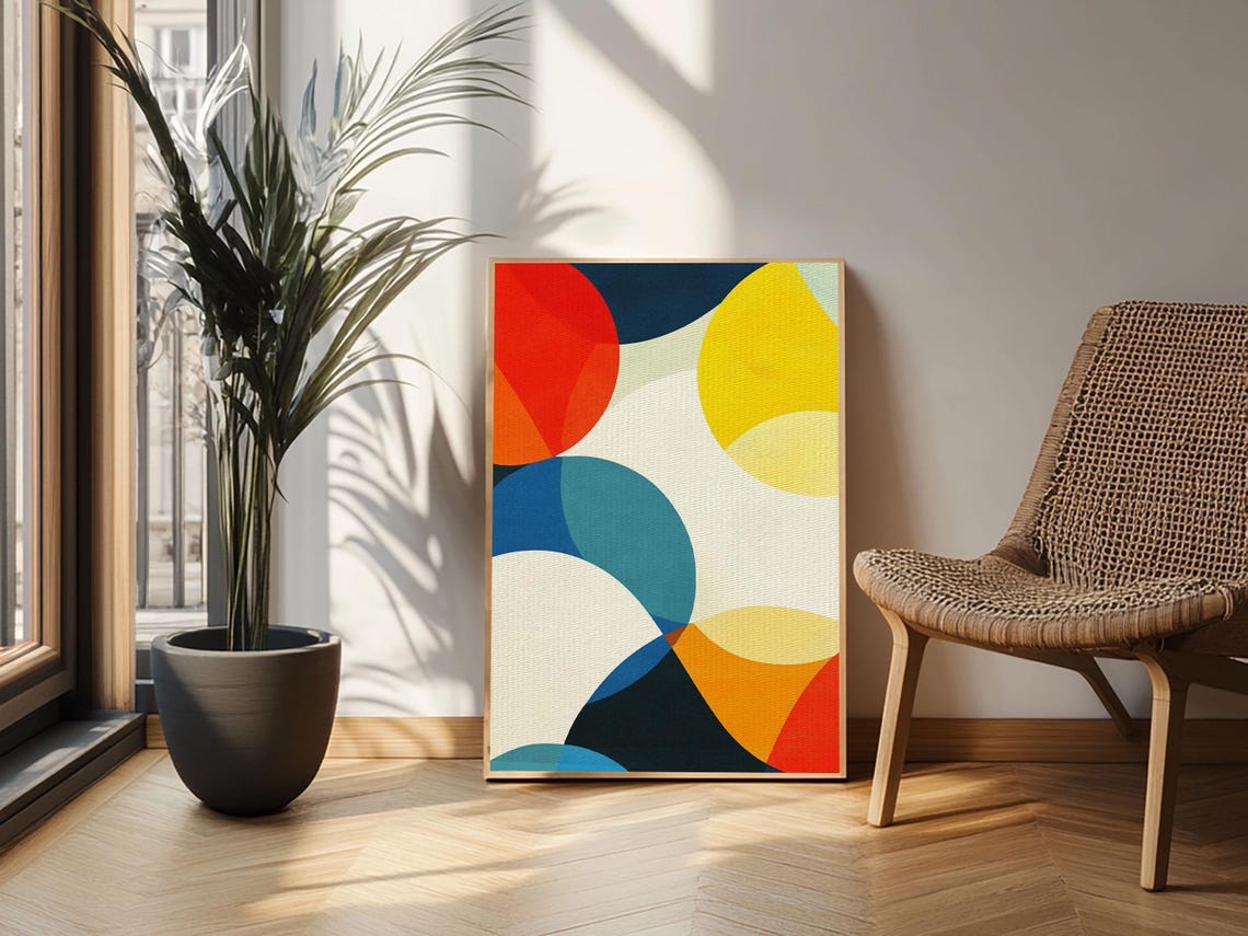 Bold Colorful Circles Abstract Red Blue Yellow Modern Art Poster