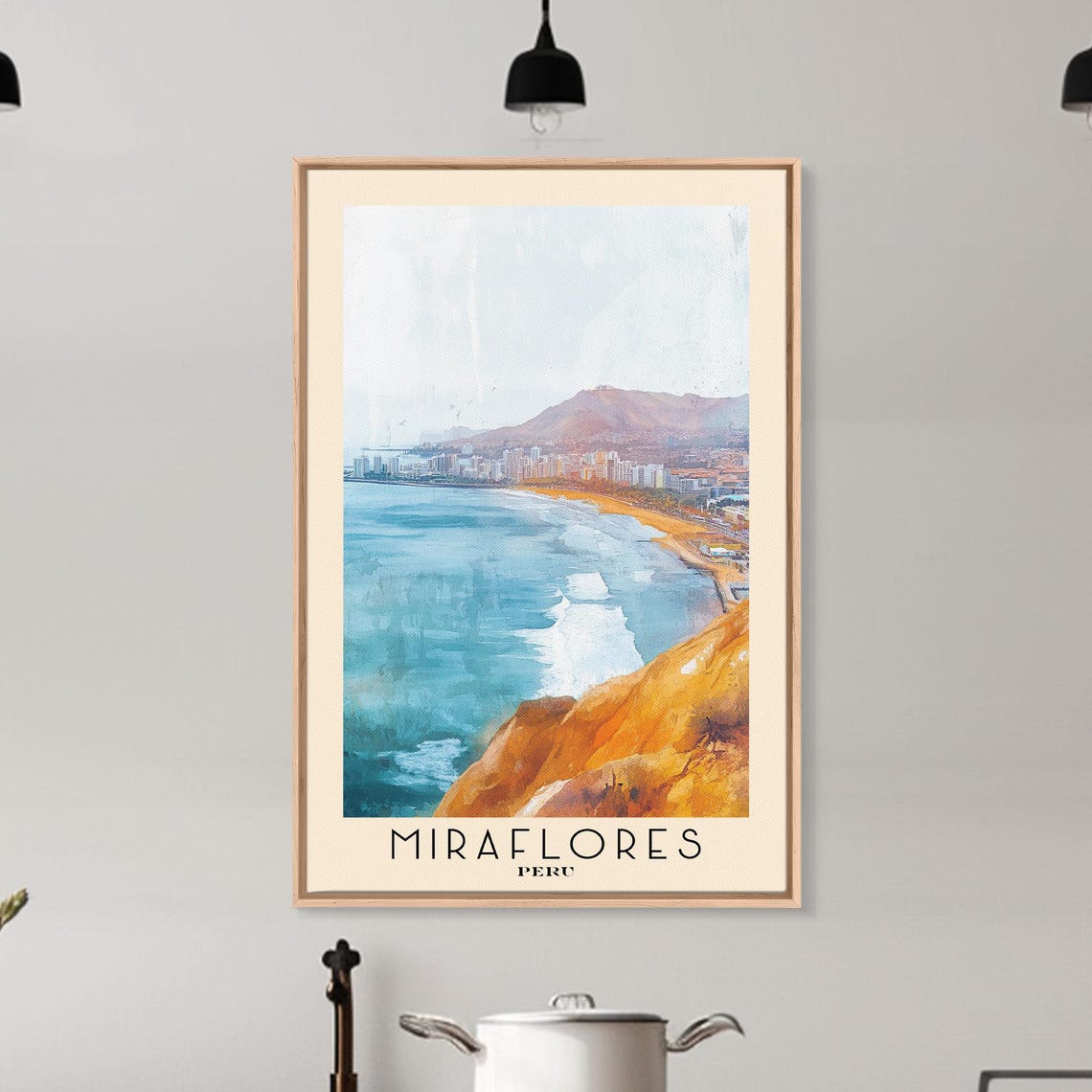 Miraflores Peru Coastal Cliffs City Skyline Sunset Watercolor Poster - Image 6