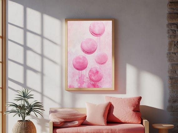 Cute Pink Macarons Whimsical Kitchen Framed Print Food Review Dessert Art Playful Pastel Decor Cozy Gift Idea Fun Wall Art