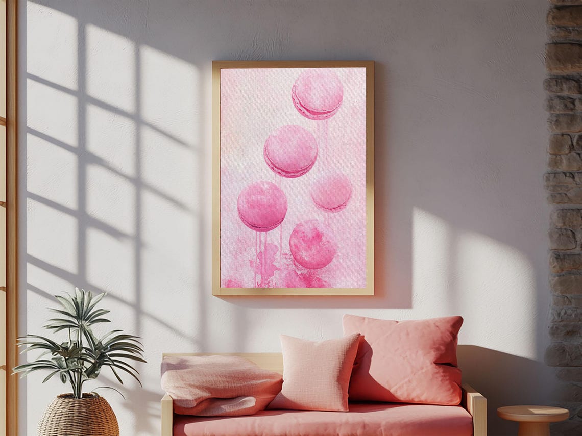 Cute Pink Macarons Whimsical Kitchen Framed Print Food Review Dessert Art Playful Pastel Decor Cozy Gift Idea Fun Wall Art