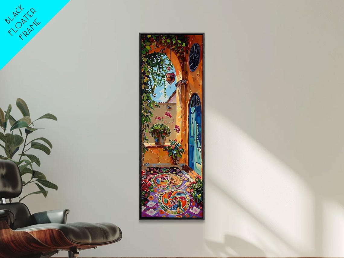 Spanish Courtyard Archway With Potted Plants Impasto Tile Door Poster - Image 5