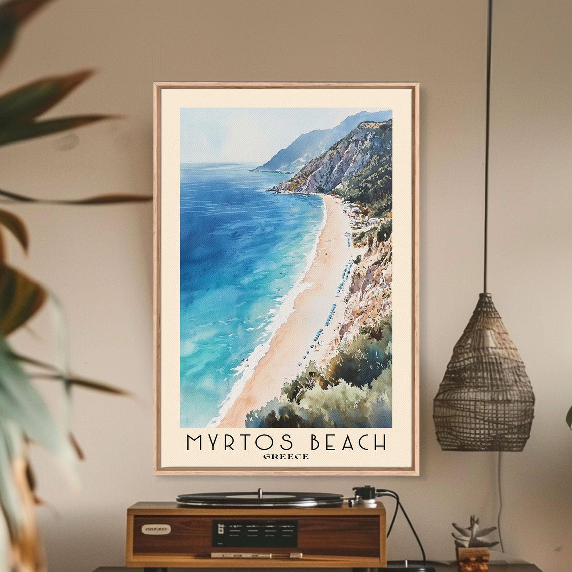 Myrtos Beach Greece Cliffside Aerial Turquoise Bay Watercolor Poster - Image 2