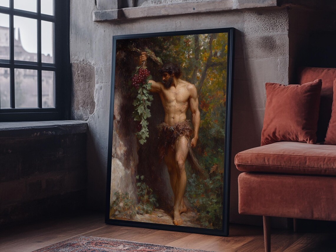 Satyr Male Figure With Grapes Classical Mythology Oil Painting Art Poster - Image 2