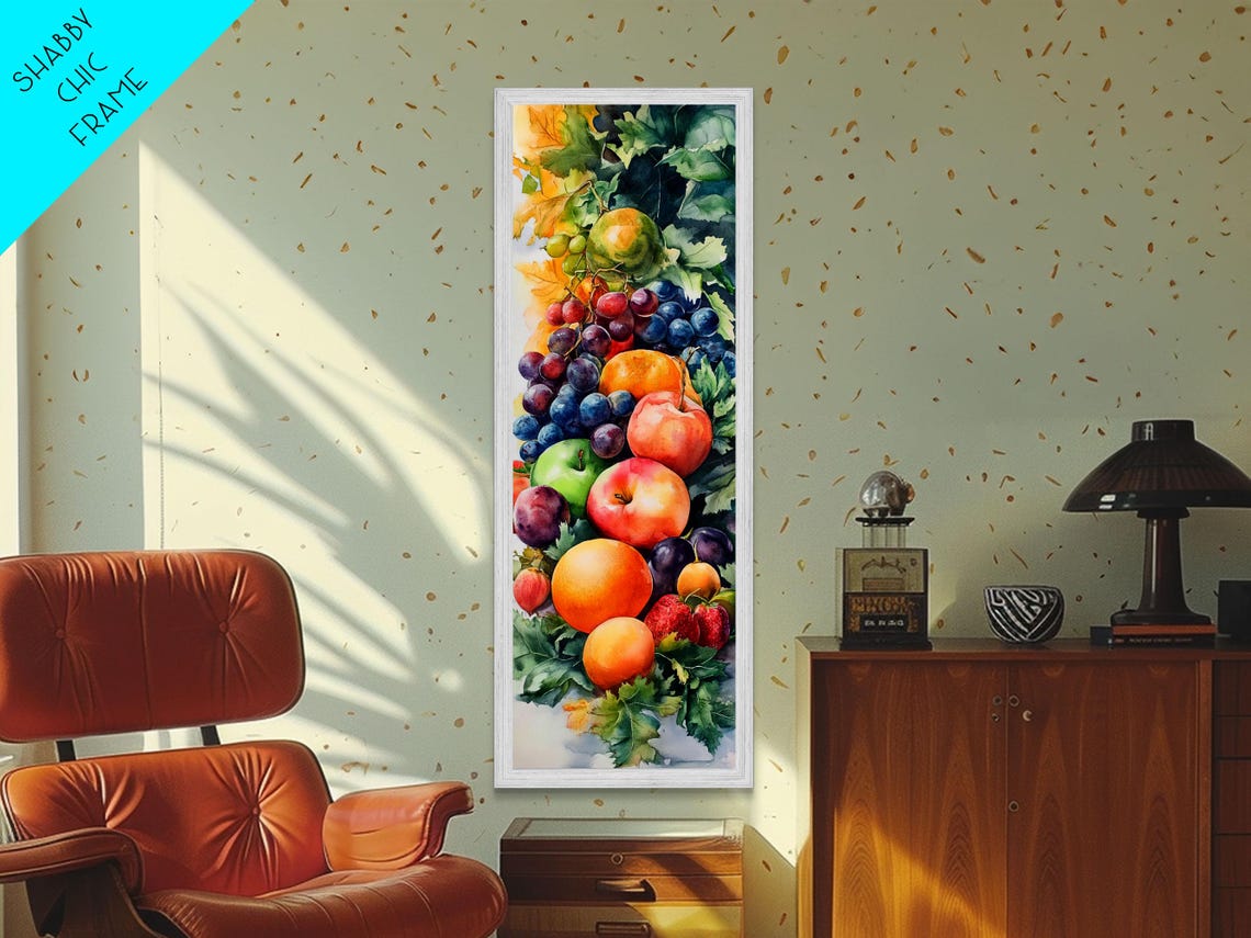 Vibrant Autumn Fruit Still Life Watercolor Kitchen Decor Poster