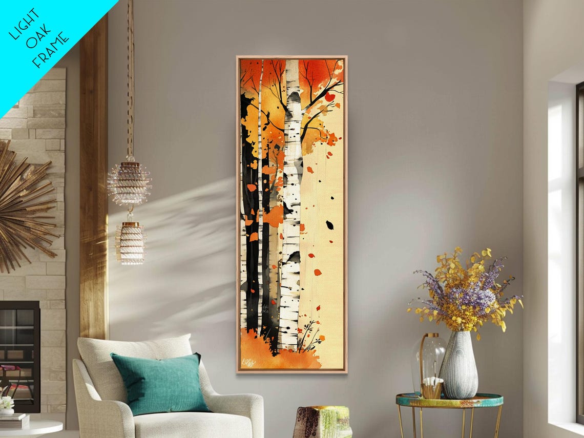 Autumn Birch Forest Path Golden Orange Leaves Cozy Fall Art Poster - Image 3