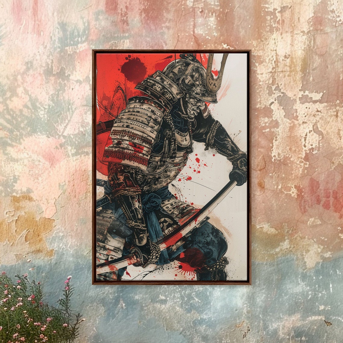 Japanese Samurai Warrior Ink Punk Style Poster with Red Splatter Art - Image 5