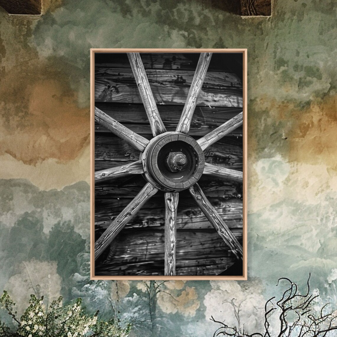 Wooden Wagon Wheel In Black And White Rustic Western Detail Poster - Image 4