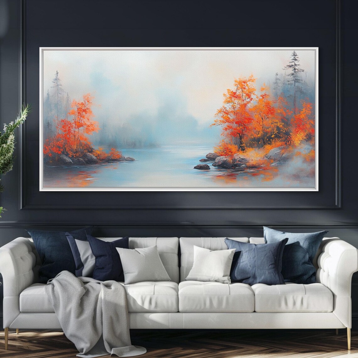 Fall On The Lake Misty Water Orange Autumn Trees Rocky Shore Poster - Image 6