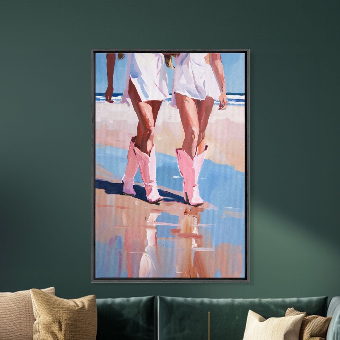 Cowgirls Walking On Beach In Pink Cowboy Boots Summer Art Poster - Image 5