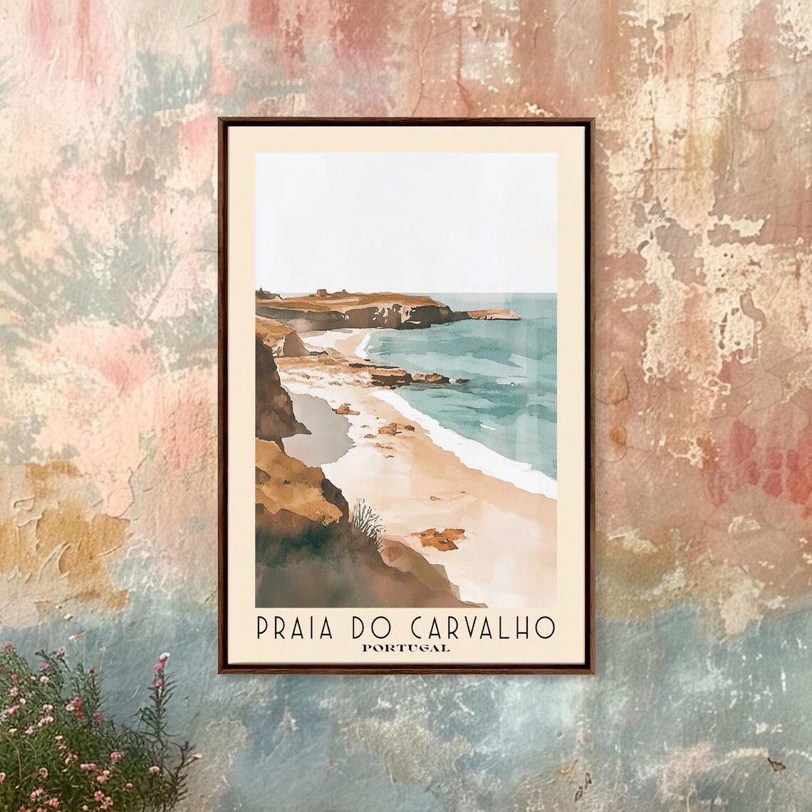 Praia Do Carvalho Watercolor Beach Art Print, Portugal