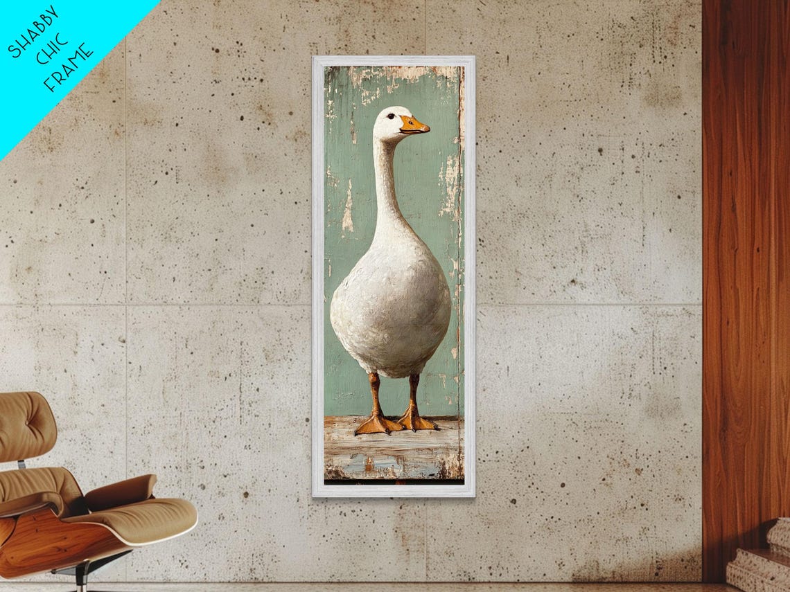 White Goose Folk Art Distressed Teal Farmhouse Rustic Wall Art - Image 3