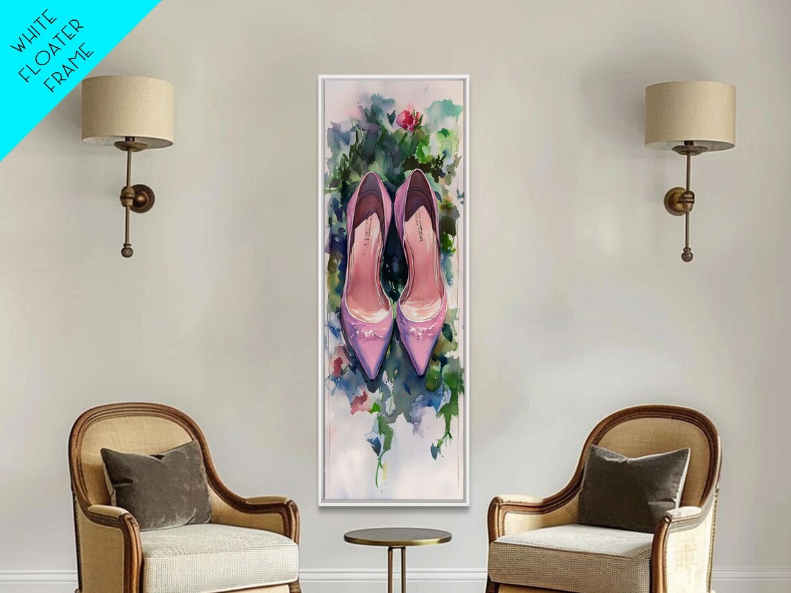 Pink Ballet Heels Watercolor Chic Fashion Illustration Wall Art - Image 3