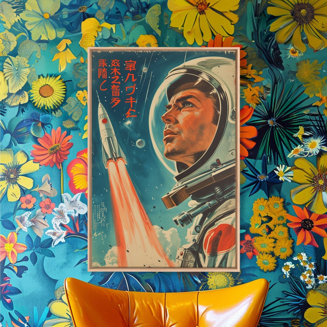 1950s Retro Japanese Space Age Astronaut Rocket Launch Travel Poster - Image 3