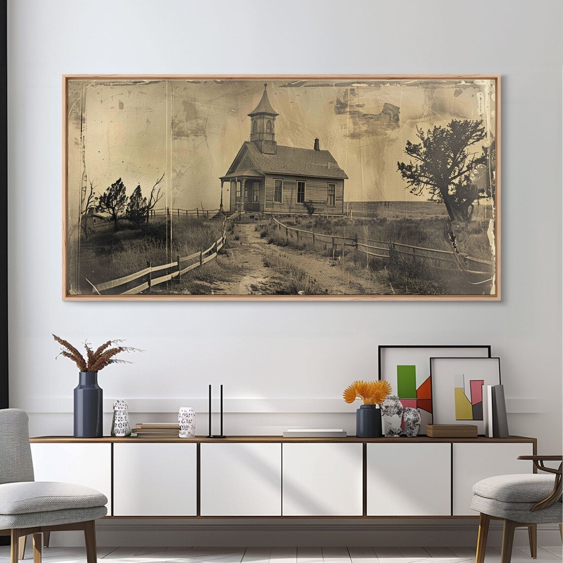 Old Country Church, Vintage Western Scene Art Print