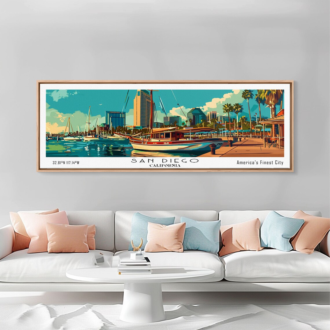 San Diego California Panoramic Travel Poster, Mid Century