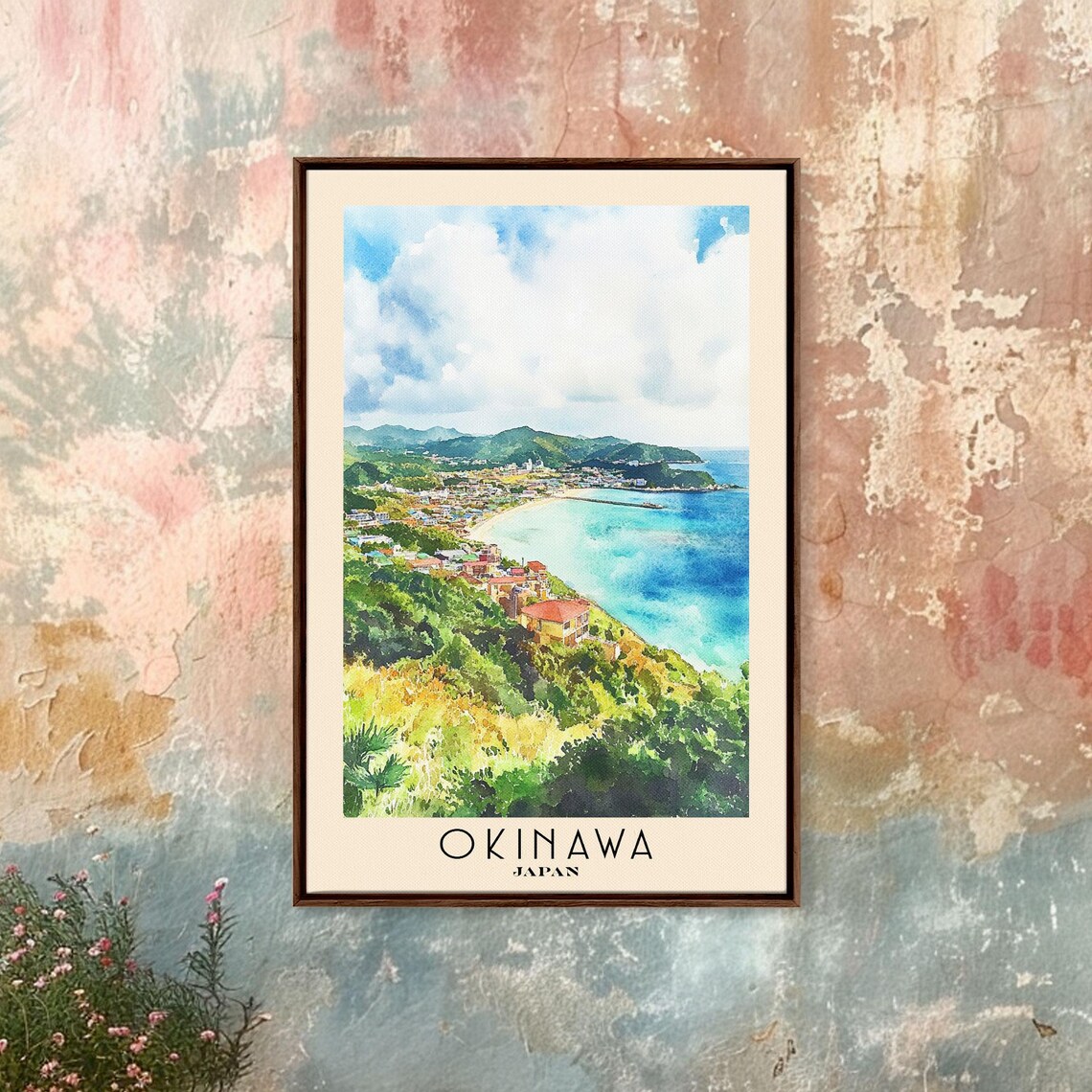 Okinawa Japan Watercolor Beach Art Print, Vacation