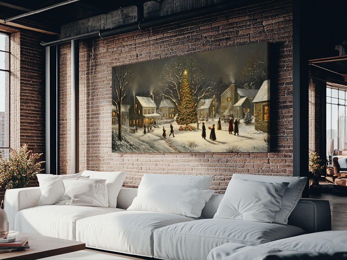 Winter Street Scene Victorian Christmas Village Oil Painting Print Ready To Hang Christmas Art Christmas Wall Art Cozy Christmas Print - Image 3