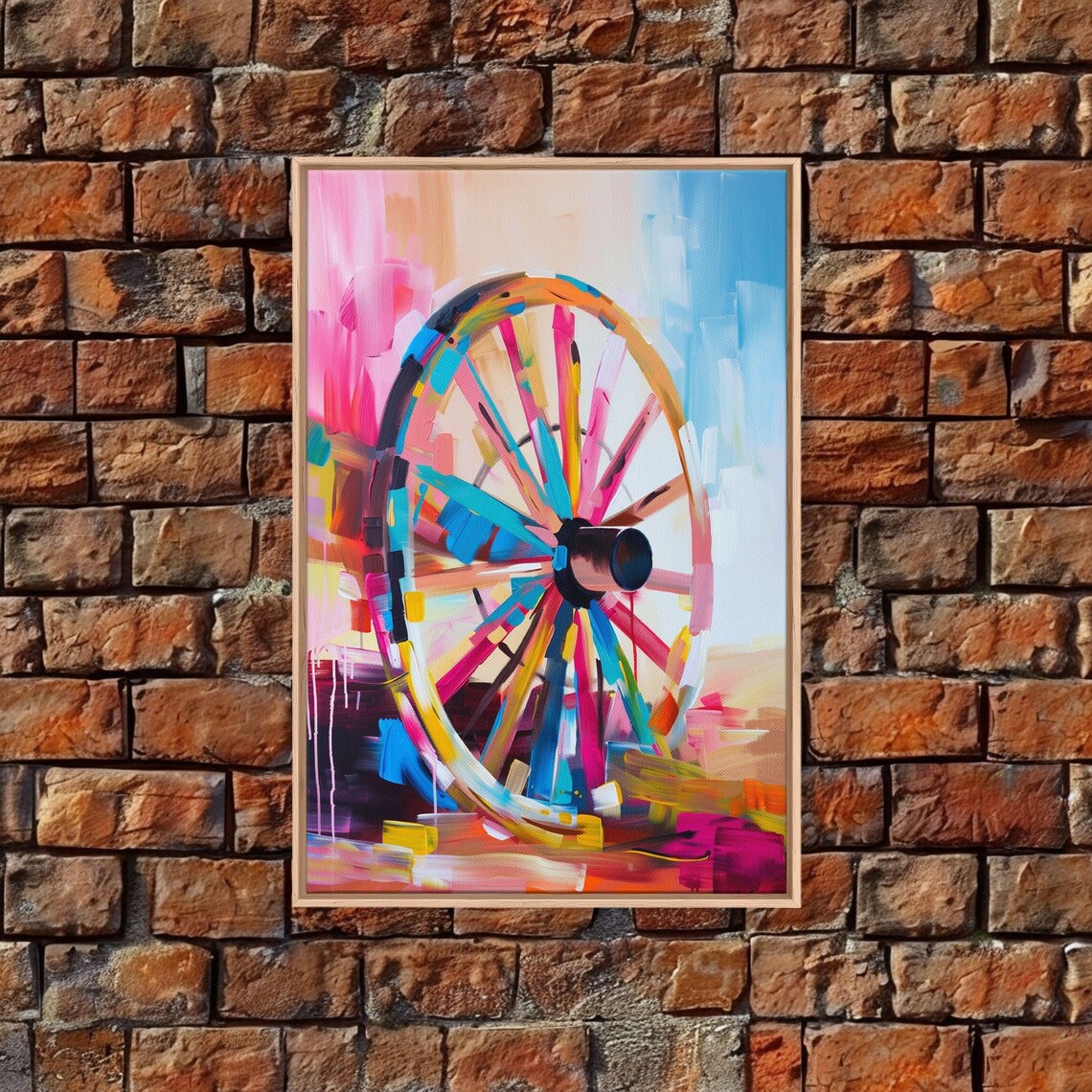 Rainbow Wagon Wheel Colorful Abstract Western Farm Wheel Art Poster - Image 5