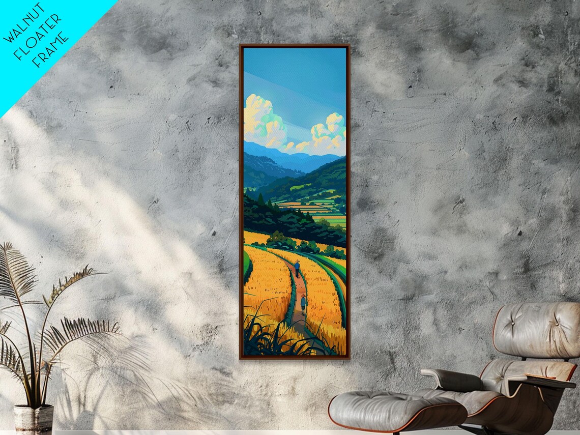 Scenic Countryside Pathway With Fields And Mountains Skinny Framed Print For Wall Decor - Image 2