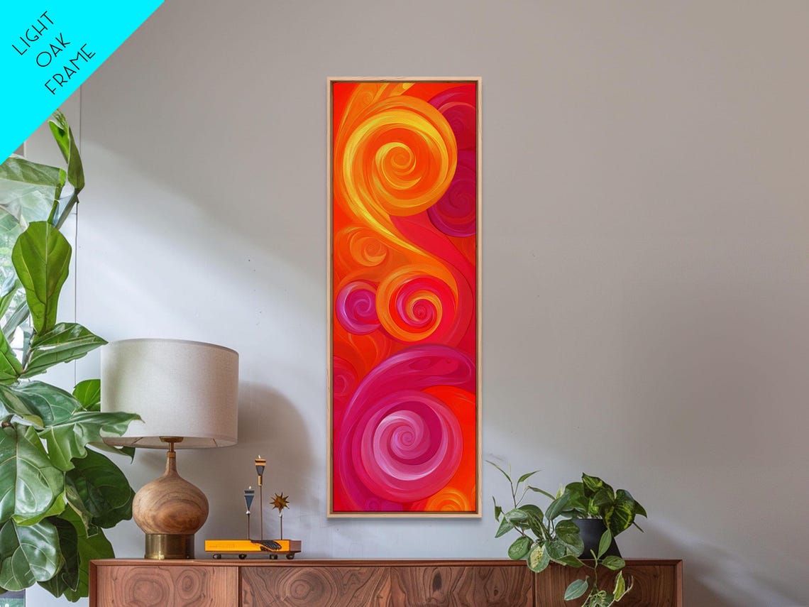 Bold Orange Pink Spiral Abstract Art Fiery Swirls Canvas Poster - Image 5