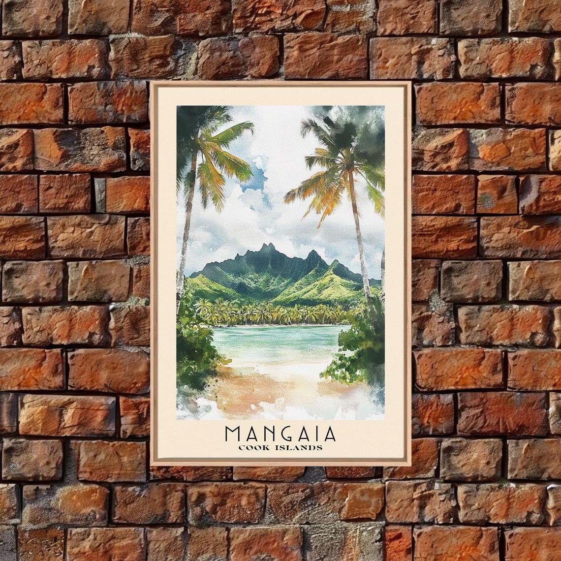 Mangaia Cook Islands Palm Framed Lagoon Volcanic Peaks Poster - Image 5