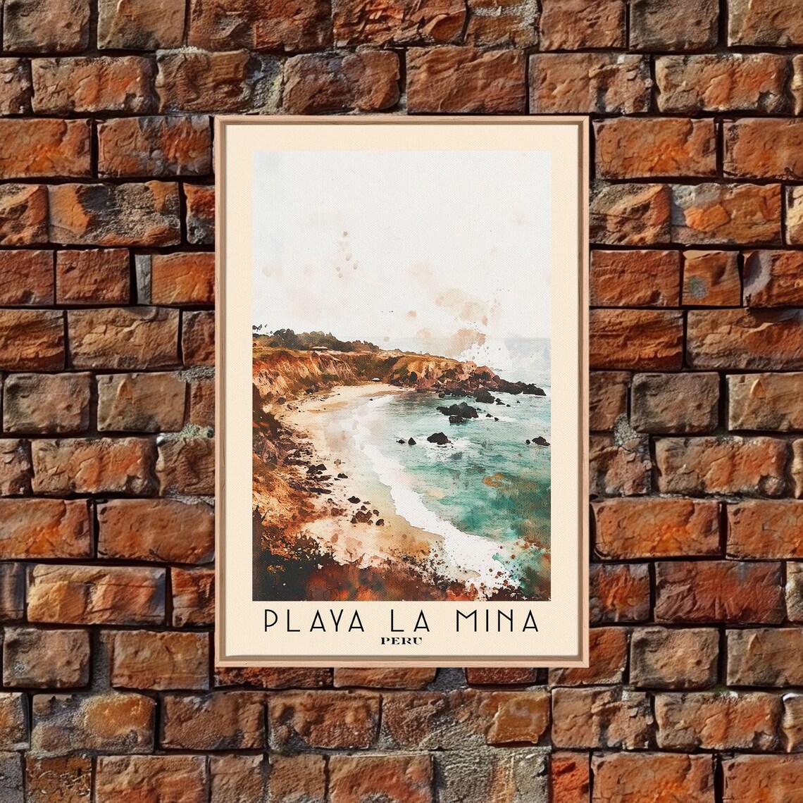 Playa La Mina Peru Rocky Cove Turquoise Water Watercolor Travel Poster - Image 4