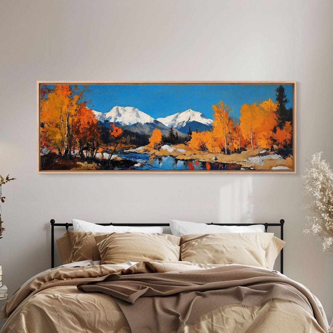 Fall Golden Aspens Snowy Peaks Stream Autumn Oil Travel Poster - Image 3