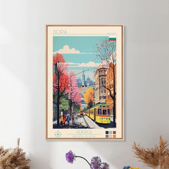 Sofia Bulgaria Travel Poster Framed Print Midcentury Modern Art Pop Art Wall Decor Home Decor Vacation Gift