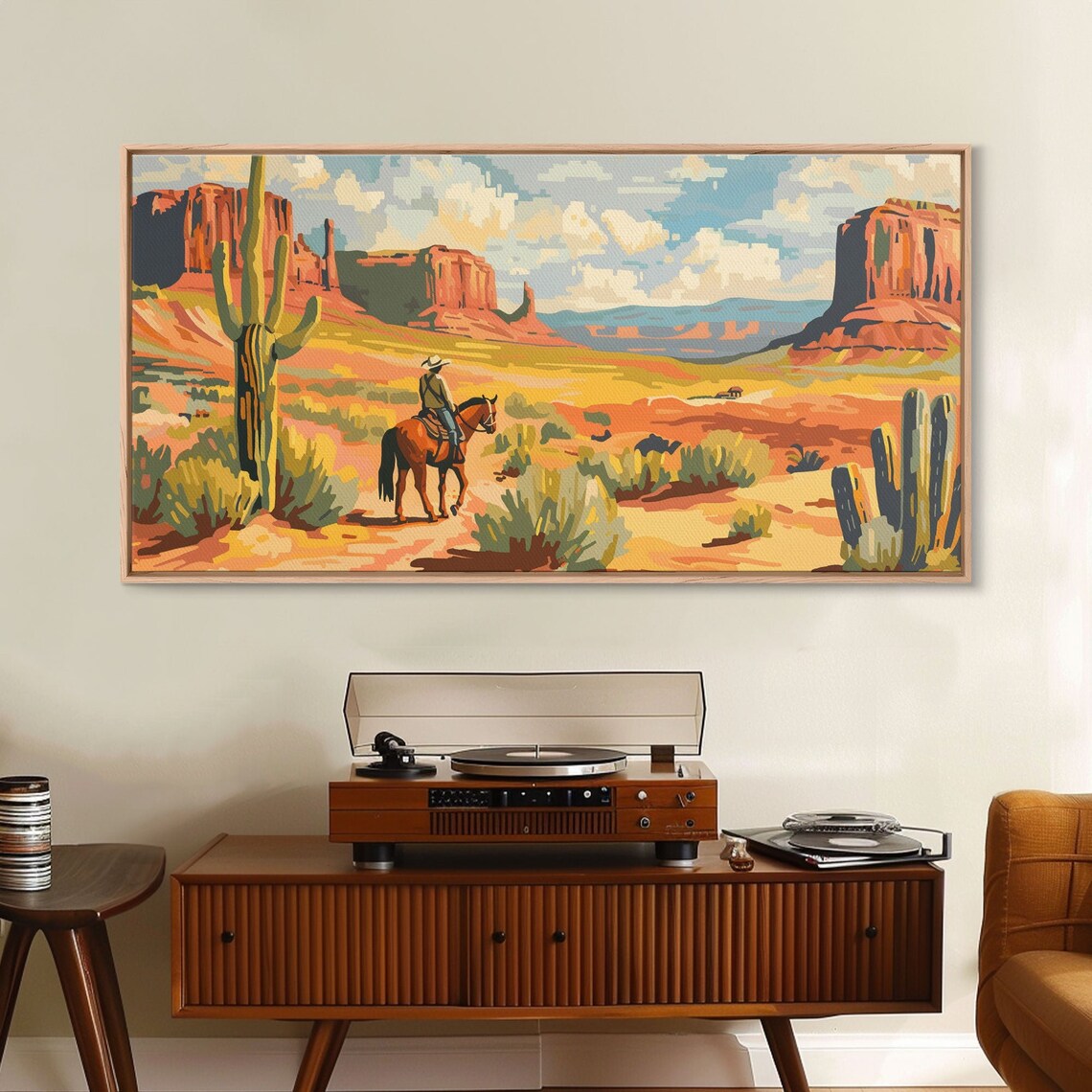 Cowboy In Desert Valley Rustic Western Art Print - Image 5