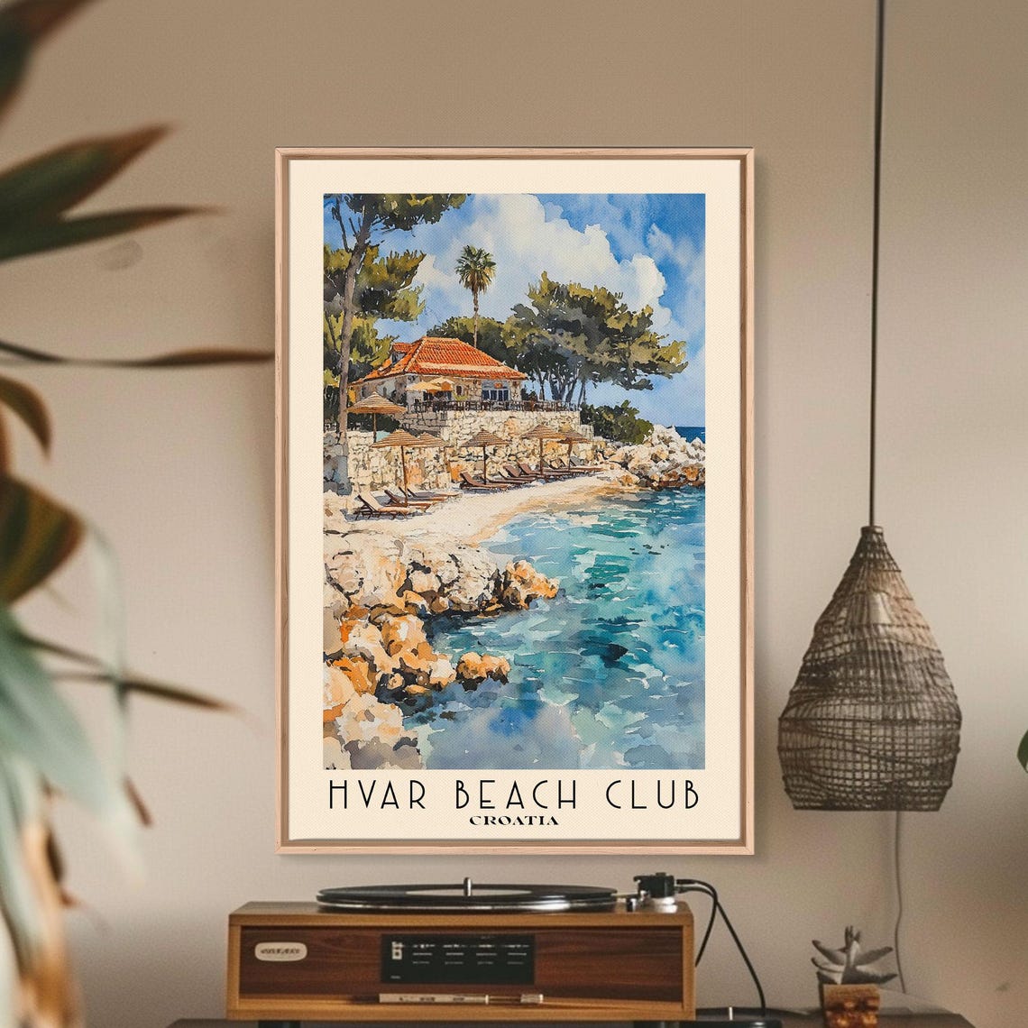 Hvar Beach Club Croatia Rocky Cove Stone Villa Watercolor Wall Poster