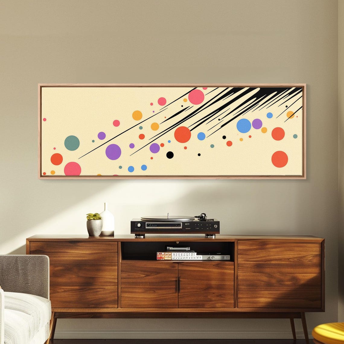 Polka Dots On Cream Background Framed Print Panoramic Wall Art Modern Home Decor Boho Style Above Bed Wall Art - Image 6