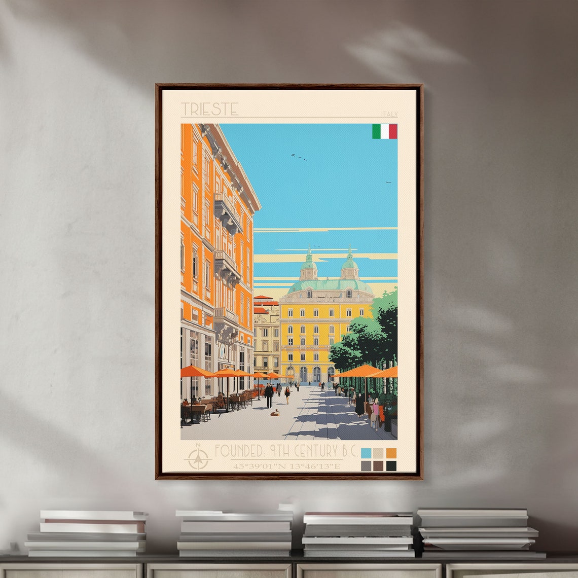 Trieste Italy Piazza Cathedral Sunny Square Cafe View Travel Poster